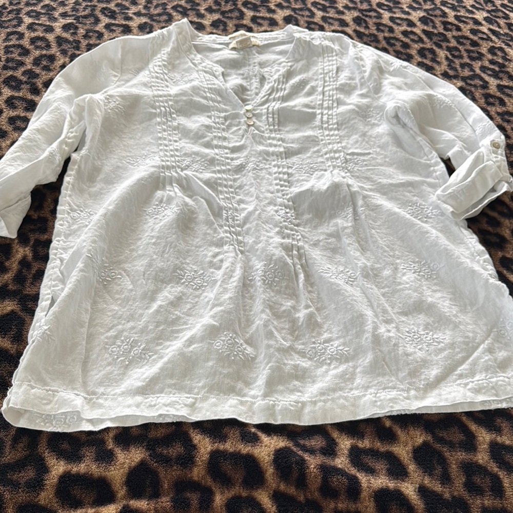 Cynthia Rowley White Embroidered Tunic Top